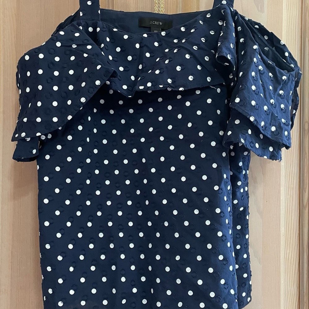 J. Crew Blue Ruffled Sleeveless Blouse
